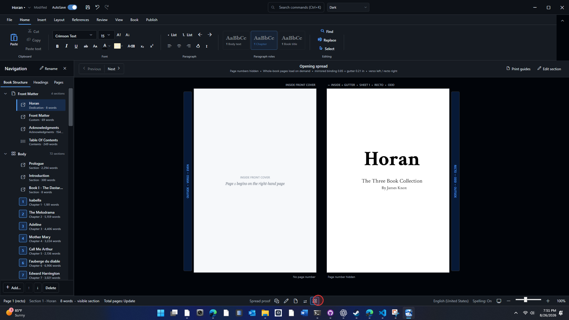 Opening spread with inside front cover and title page placement