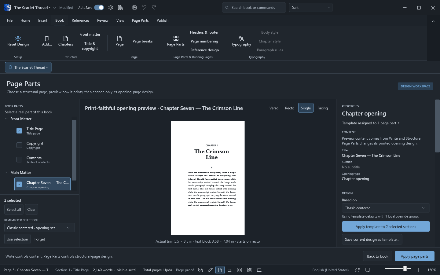 Current Oyama Scribe Page Parts workspace previewing a chapter opening