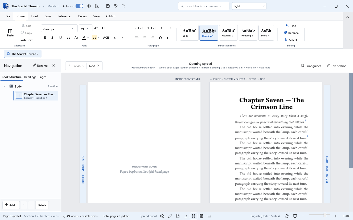 Current Oyama Scribe two-page spread proof with binding and recto-verso guides